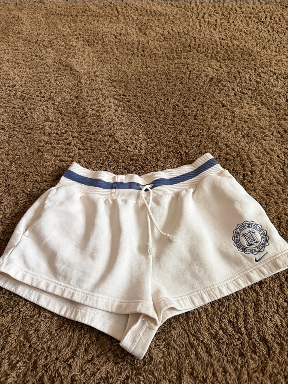 Nike White Women's Athletic Shorts with Navy Waistband